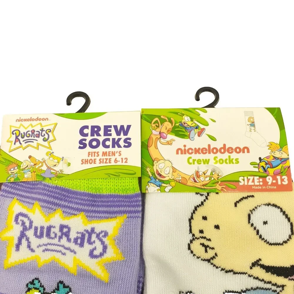 Nickelodeon Rugrats Chuckie Tommy 4 Pair Crew Socks Mens Sz 6-12 Multicolor 90s